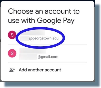 Selecting GU account for use with Google Pay.