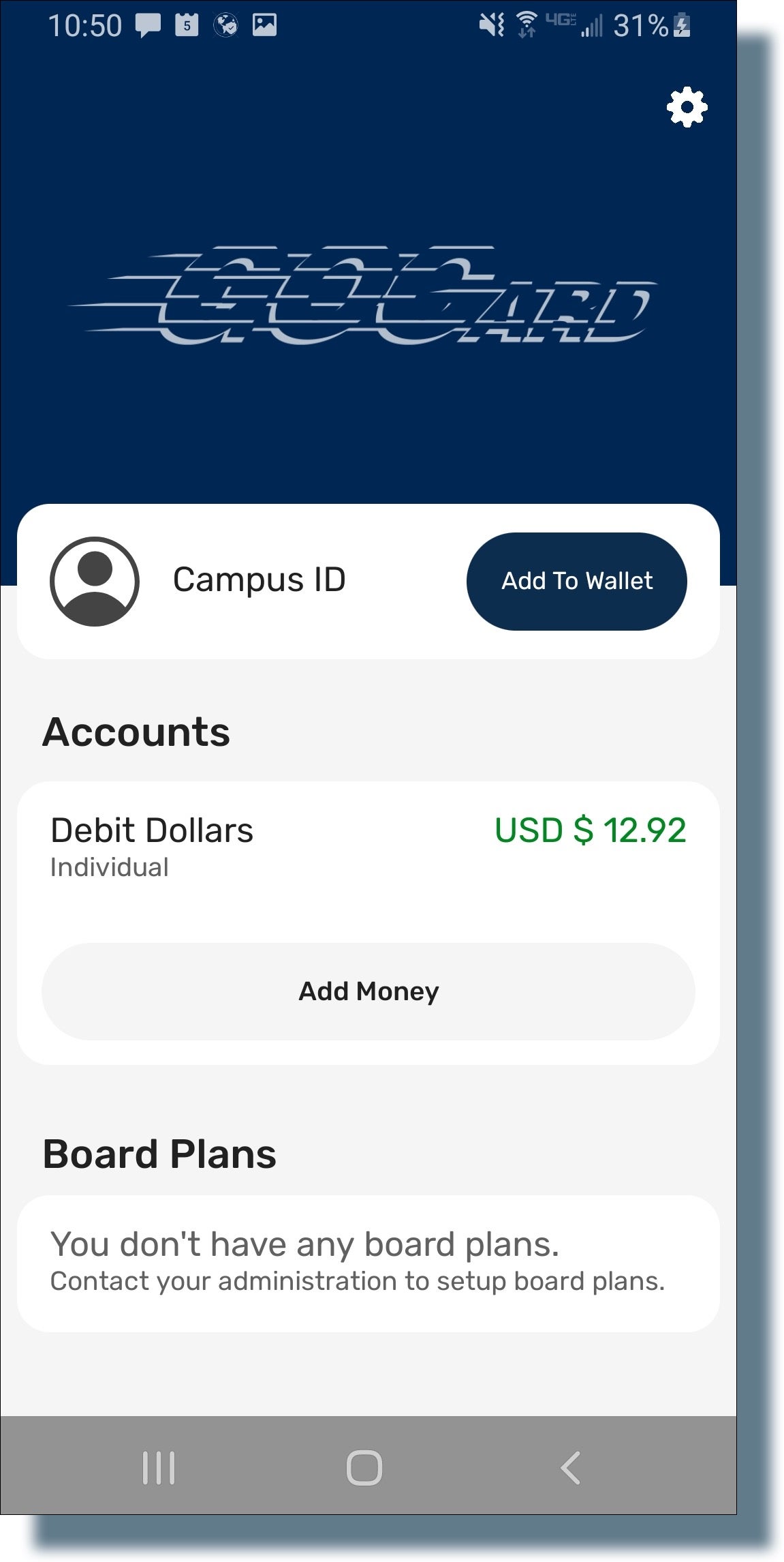 Mobile GOCard showing in eAccounts app.