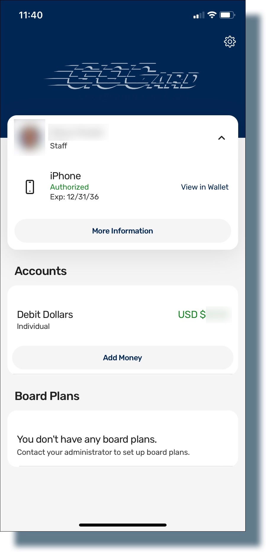 View of Mobile GOCard in eAccounts.